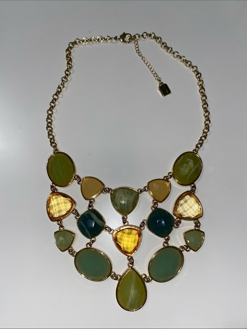Gold-Tone Multicolor Statement Bib Necklace - Green & Yellow